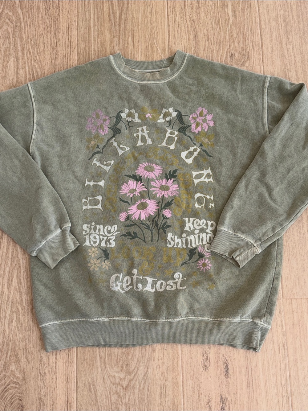 Billabong Olive Green Floral Graphic Crewneck Sweatshirt